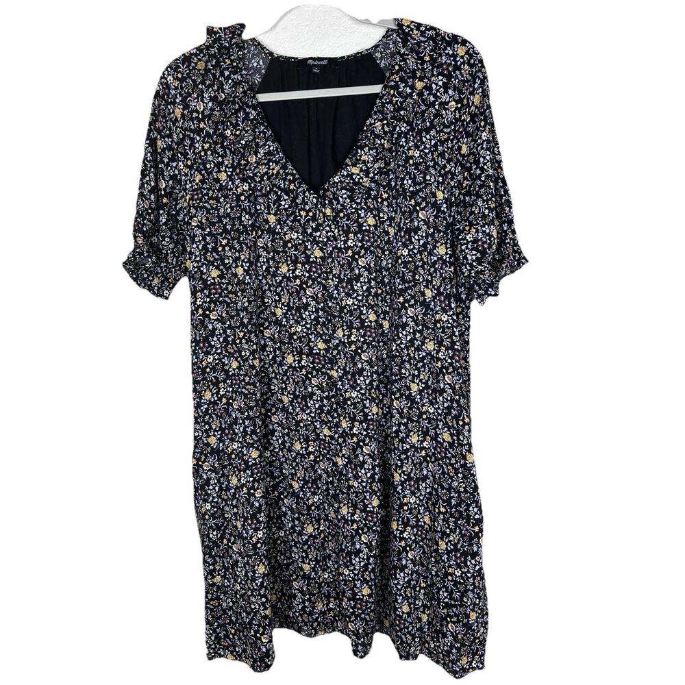 Madewell Womens Sz S black floral shirt dress button front Bohemian Cottagecore